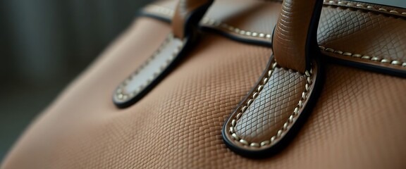 close up of a brown purse with white stitching