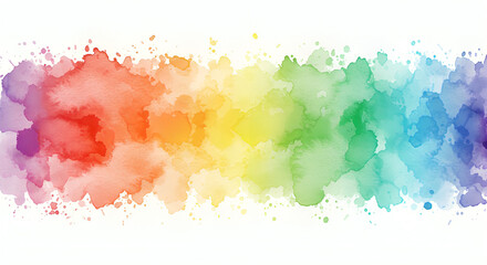 Vibrant LGBTQ+ Pride Rainbow Watercolor Banner Background on White