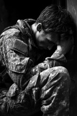 Fototapeta premium Soldier Praying in War