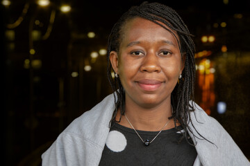 Portrait of African Woman Promoting Women’s Security at Night in Downtown