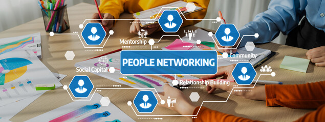A vibrant scene illustrating people engaged in networking and collaboration, highlighting the...