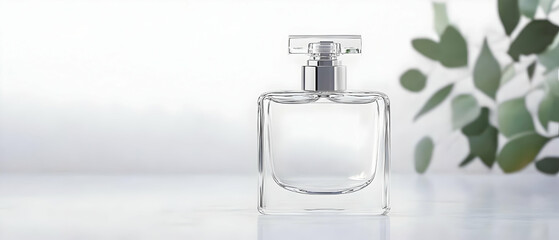 Clear Square Perfume Bottle On White Background