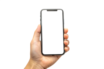 Hand holding smartphone blank screen isolated on white background png ai generated isolated on a white background