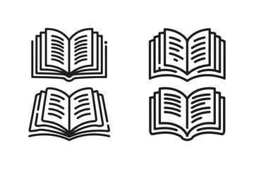 Open Book Icon Set Education Reading Line Art Symbols Vector