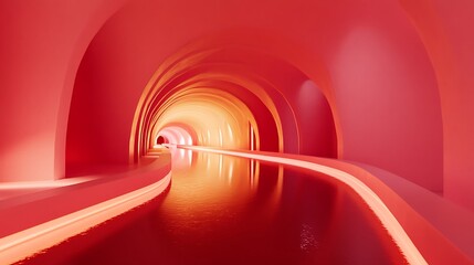 Red tunnel with water reflection