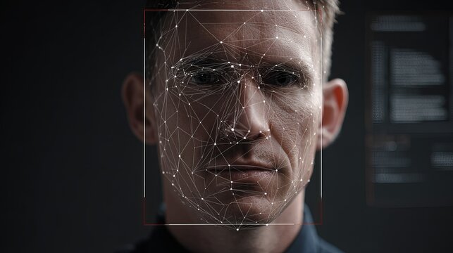 Digital Face Recognition Technology Abstract Network Man Portrait Futuristic Biometric Security System Identification Scanning Advanced Artificial Intelligence Algorithm 