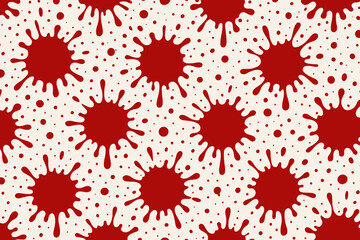 Blood splatter seamless pattern. Red abstract stain texture. Horror crime scene background. Dripping bloody ink. Grunge medical pandemic virus graphic. Contamination wallpaper.