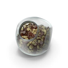 Spherical Jar with Truffle Chocolate Candy Isolated on Transparent Background