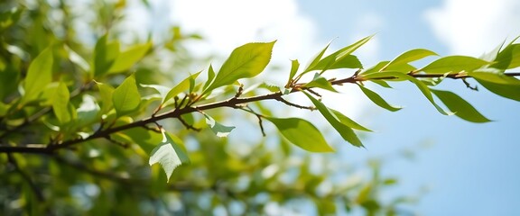 Obraz premium branch of a tree with green leaves