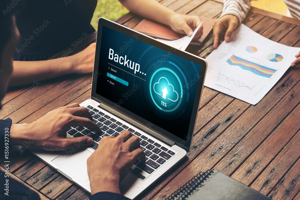Poster backup storage data internet technology business concept. database storage cloud technology file dat
