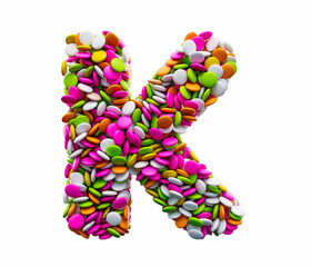 Colorful sugar beans K isolated on white background. 3d illustration