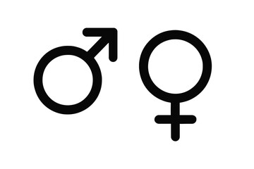 Male female gender symbols vector icon illustration. Man woman sex signs. Masculine feminine identity concept. Relationship equality pictogram. Graphic design element isolated.