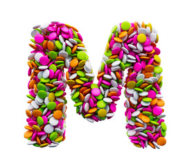 Colorful sugar beans M isolated on white background. 3d illustration