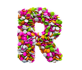 Colorful sugar beans R isolated on white background. 3d illustration