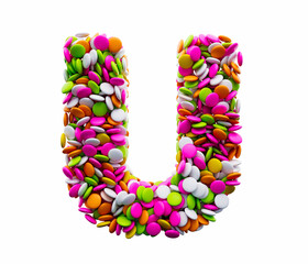 Colorful sugar beans U isolated on white background. 3d illustration