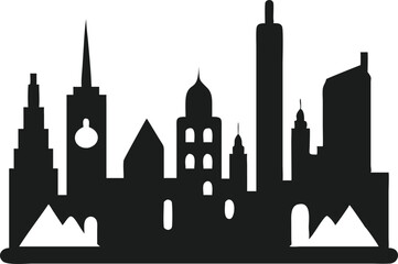 Obraz premium Line art city skyline silhouette featuring famous landmarks in monochrome for design