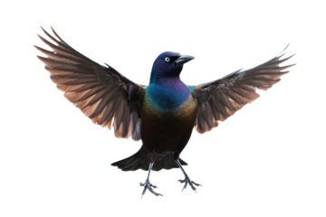Majestic Great-tailed Grackle in Flight Wings Spread Wide