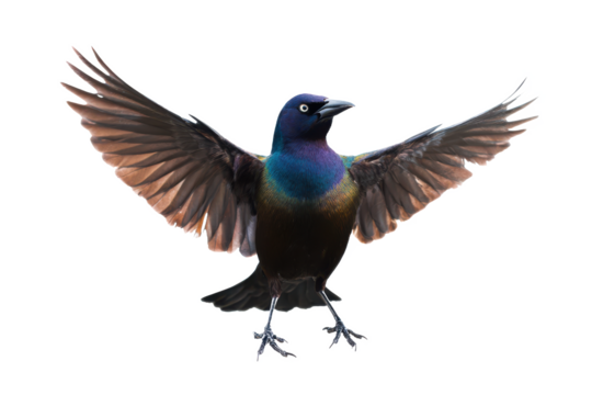 Majestic Great-tailed Grackle in Flight Wings Spread Wide