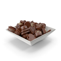 Square Bowl with Truffle Chocolate Candy Isolated on Transparent Background