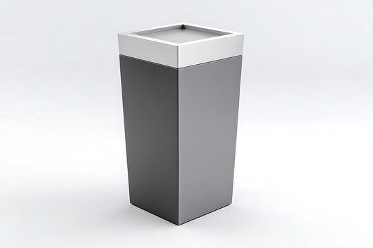 A sleek, rectangular two-tone gray metal podium, isolated on a transparent background, perfect for event displays or public speaking settings.