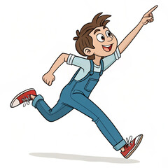 Jumping Cartoon Vector Character Pointing Forward with Dynamic Motion