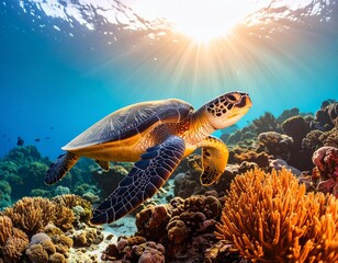 Obraz premium turtle swimming in the sea