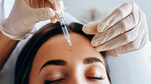 Close-up of young woman receiving professional cosmetic injection for skin rejuvenation in beauty clinic. concept of skincare treatment, medical spa, dermatology care, facial enhancement