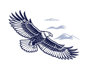 Majestic Eagle in Flight Over Mountain Landscape