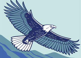 Majestic Bald Eagle in Flight over Blue Mountains