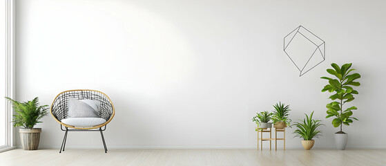 Modern Minimalist Living Room With Plants And Round Chair