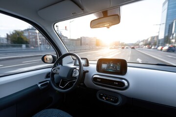 Modern car interior showcasing innovative dashboard, sleek desig