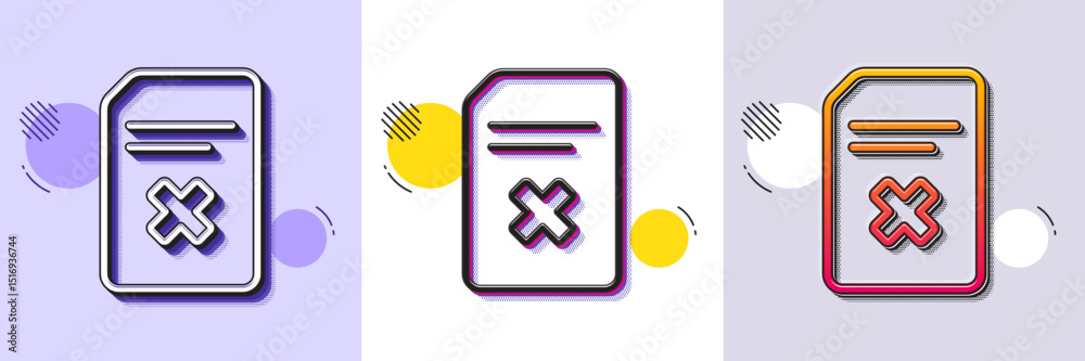 Poster remove document line icon. halftone dotted pattern. gradient icon with grain shadow. delete informat