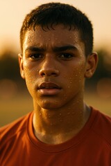 Athlete's radiant focus at sunrise capturing determination and mindfulness in sports