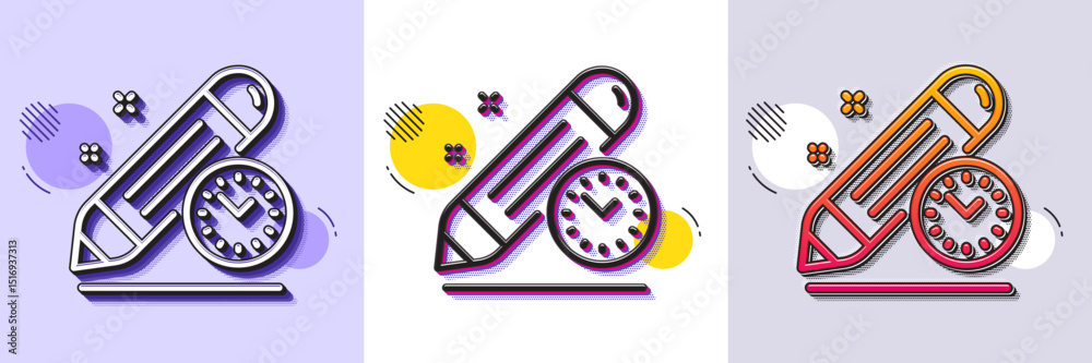 Poster project deadline line icon. halftone dotted pattern. gradient icon with grain shadow. time managemen