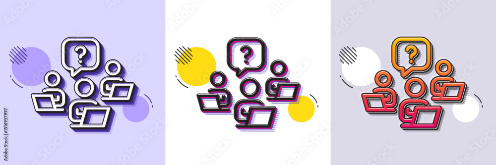 Poster teamwork question line icon. halftone dotted pattern. gradient icon with grain shadow. ask help sign
