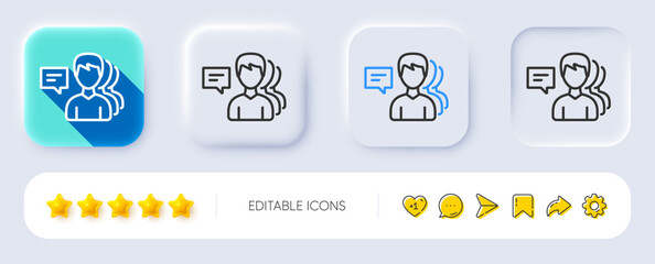 Group of Men line icon. Neumorphic, Flat shadow, 3d buttons. Human communication symbol. Teamwork sign. Line people icon. Social media icons. Vector