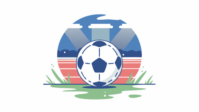 A vibrant soccer ball on a grassy field awaits the match anticipation builds against a stylized