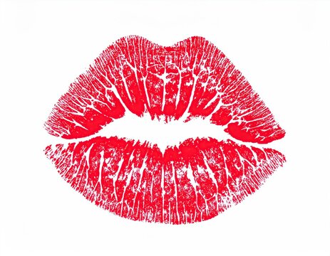 Red lipstick kiss mark on white background