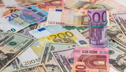 dollar vs euro banknotes.