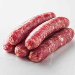 raw sausages on white background