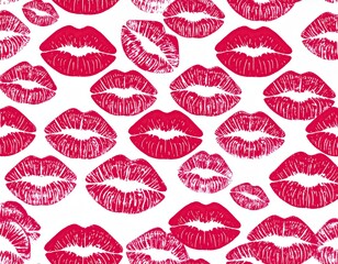 Red lipstick kiss prints pattern on white