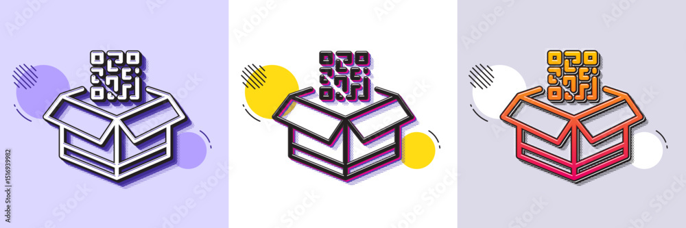 Poster qr code line icon. halftone dotted pattern. gradient icon with grain shadow. scan barcode sign. chec