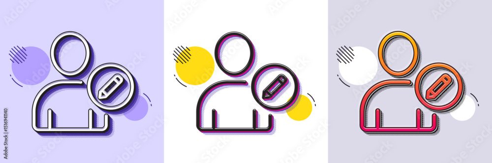 Poster edit user line icon. halftone dotted pattern. gradient icon with grain shadow. profile avatar with p