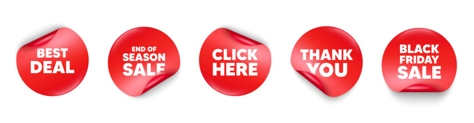 Best deal sticker tag. Season sale, Black friday paper price banners. Best deal tag. Special offer Sale sign. Advertising Discounts symbol. Thank you sticker. Vector