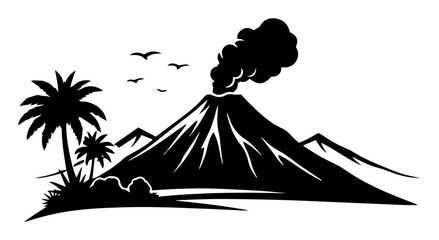 tropical volcano erupting black vector shape © Camel