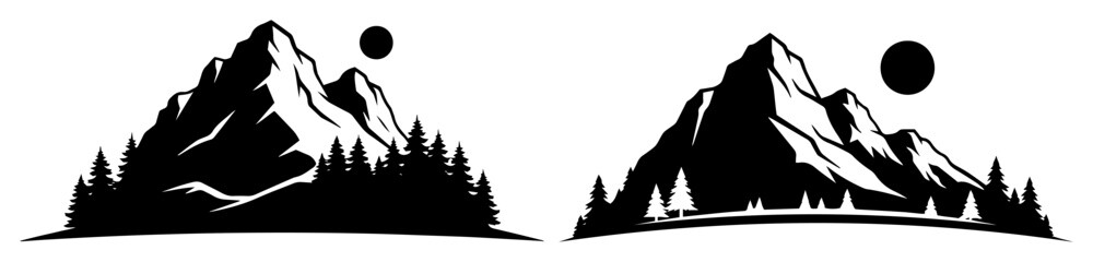 rocky mountain forest scene black vector shape