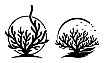 coral reef underwater scene black vector shape