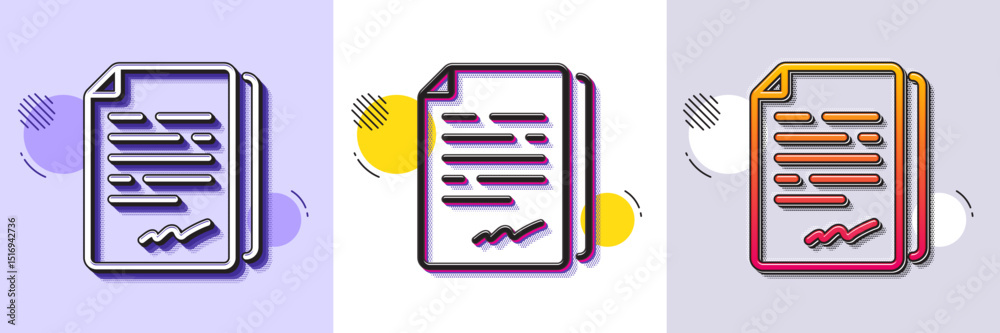 Poster document signature line icon. halftone dotted pattern. gradient icon with grain shadow. agreement do