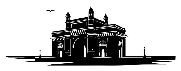 gateway of india mumbai black silhouette laser cutting and engraving vector shape