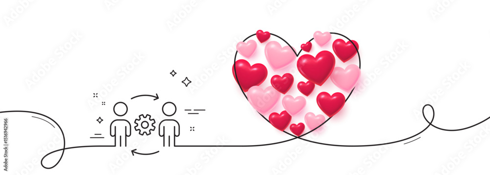 Poster engineering team line icon. continuous line big heart. engineer or architect group sign. working pro